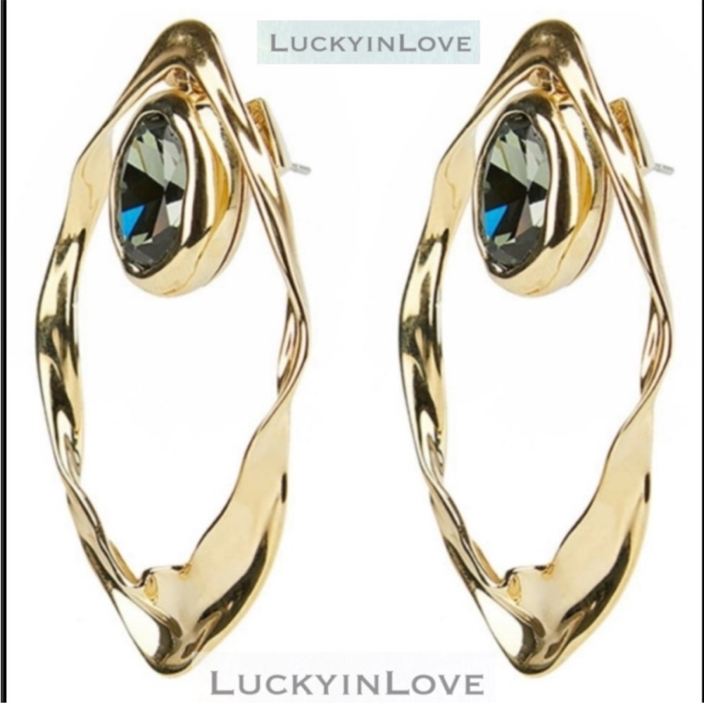 New ALEXIS BITTAR Crumpled Orbiting Swinging Door Knocker Gold Drop Earrings - Picture 7 of 11